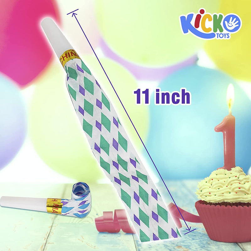 Kicko Party Blow-Outs - 144 Pack - 11 inches Assorted Musical Blow Out Noisemakers - Party