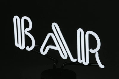 Amped & Co Bar Neon Table Light, Retro Typography Font, Real Neon, White, Large 9x13