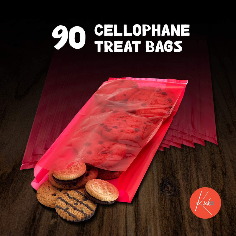 Kicko Ruby Red Cellophane Treat Bags - 90 Pack - 13.75 x 5.25 Inches - for Kids, Party