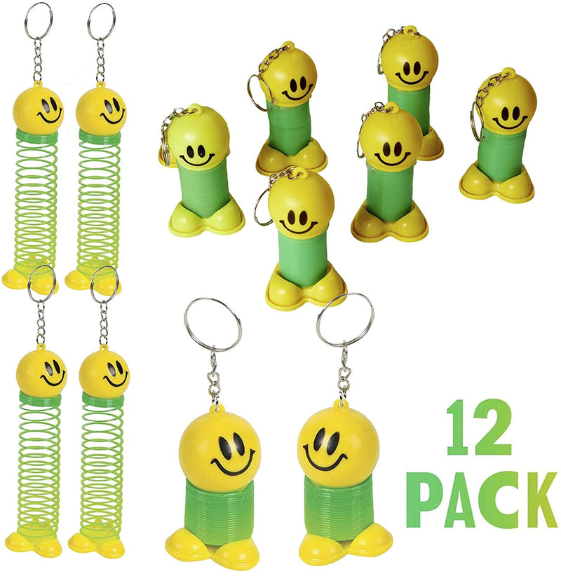 Kicko Smile Face Coil Spring Keychain - 12 Pack Mini Backpack Clip - Keyring for Party