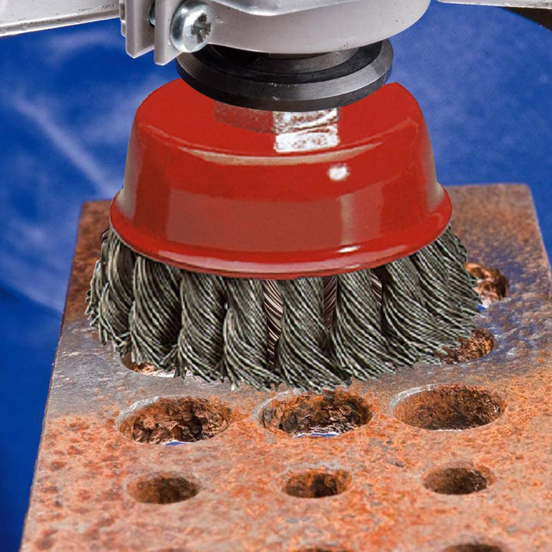 Katzco Wire Wheel Brush Cup - 4 Inches Heavy Duty and Durable Knotted Grinder Brush