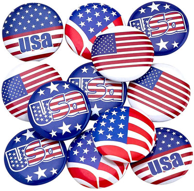 Kicko USA Buttons - 48 Pack, Patriotic American Pins - Party Favors