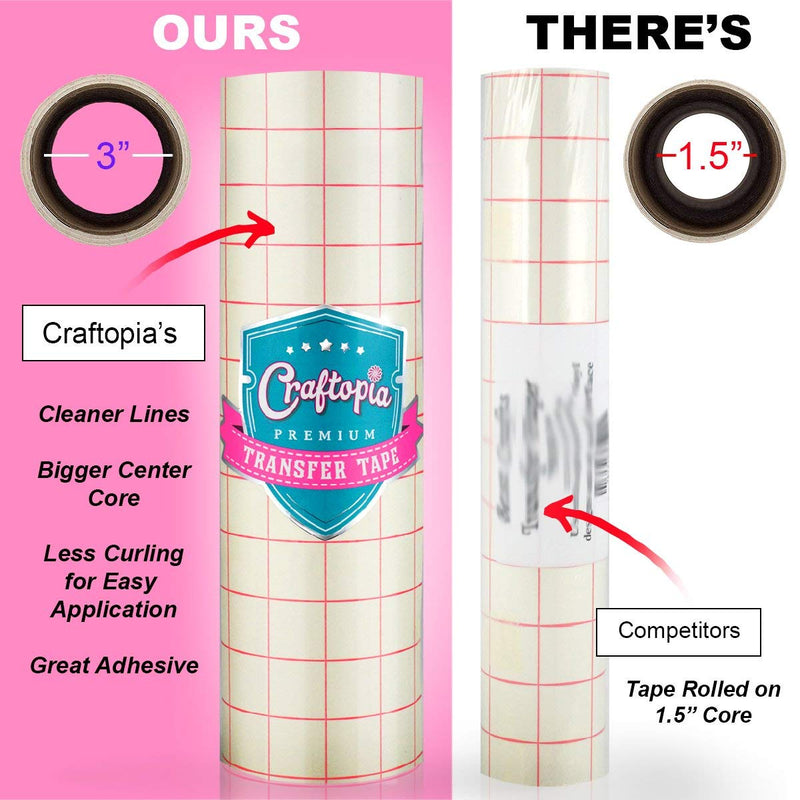 Craftopia vinyl transfer paper tape roll 12 inch x 8 feet clear, red alignment grid
