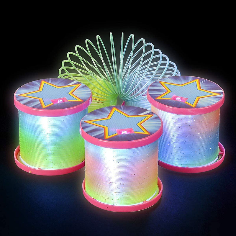 Kicko Light up Spirals - 12 Pack - 2.5 Inch Light-Up Coil Spring in Rainbow Colors for Toy