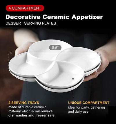 85 Inch Modern Set Of 2 Decorative Ceramic Appetizer 4 -Compartment Serving Platter Tray