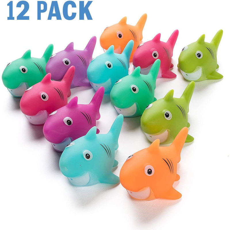 Kicko Shark Water Toys - 12 Pack, 2 Inch Assorted Rubber Squirt Games - Bath Toys, Summer