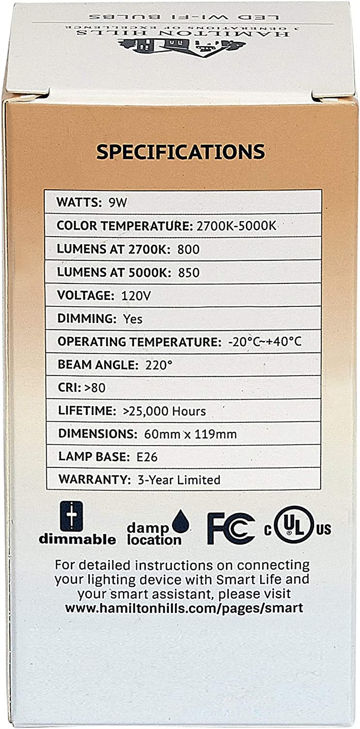 Hamilton Hills LED Smart Bulb - Smart Home Certified Standard Universal BR30 E26 Dimmable