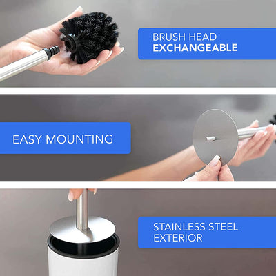Bamodi Toilet Brush with Holder - Free Standing Stainless Steel Toilet Brushes Including 3