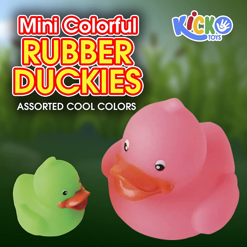 Kicko Mini Colorful Rubber Duckies - 12 Pack - Assorted Colors Cool and Cute Rubber Ducks