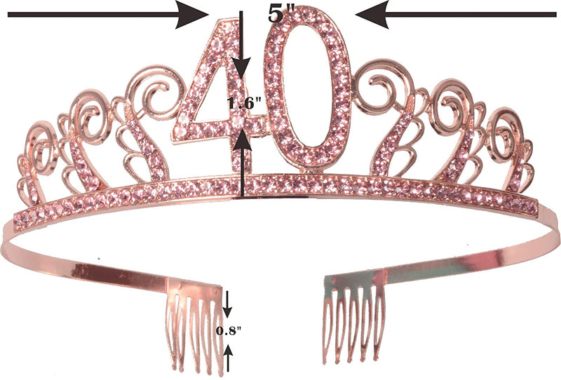 40th Birthday Decorations Women, 40th Birthday Tiara/Crown, 40th Birthday Sash, Pink