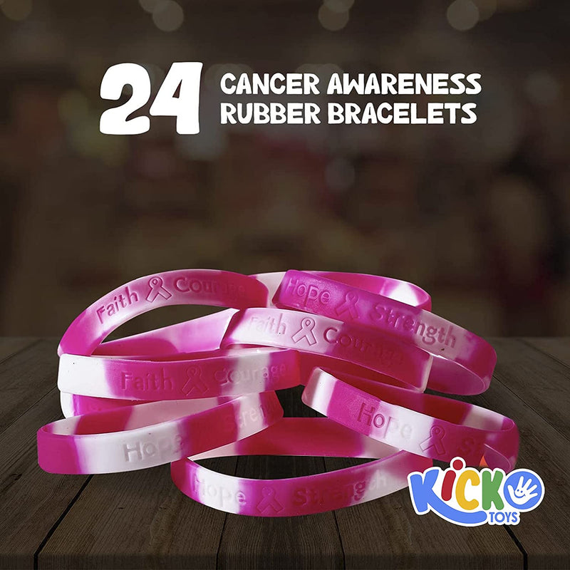 Kicko 24 Pack Breast Cancer Awareness Rubber Bracelets for Kids, Teens, Adults - Fashion