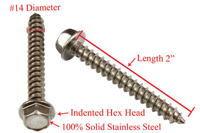 10 X 3/4" Stainless Indented Hex Washer Head Screw, (50 pc), 18-8 (304) Stainless Steel