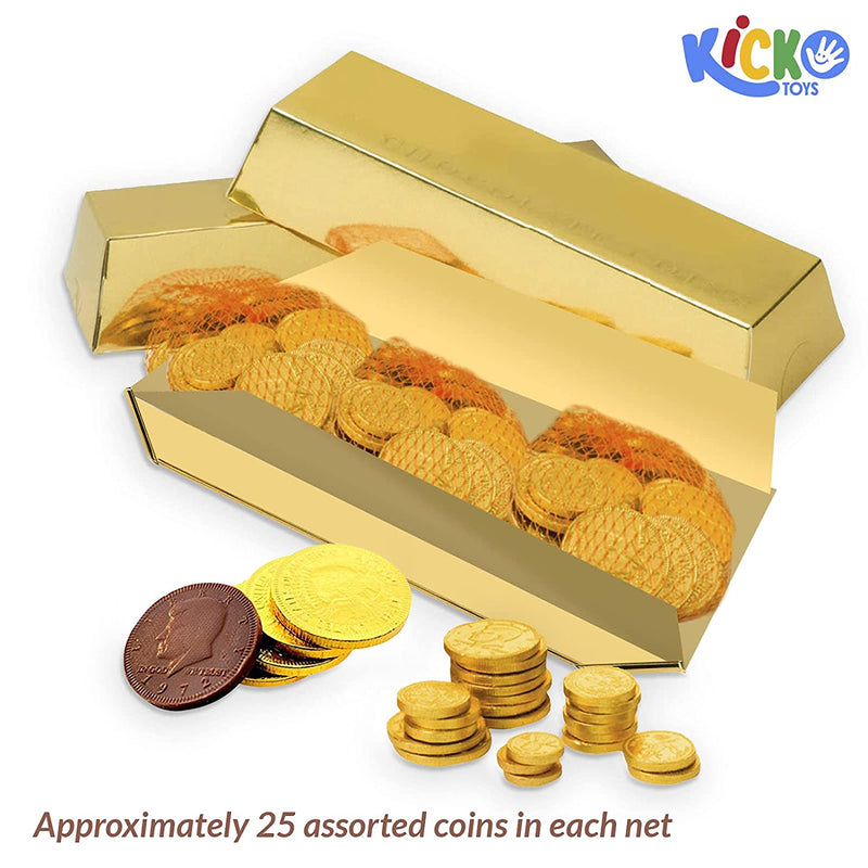 Kicko Milk Chocolate Gold Bars - 3 Bars with 3 Bags of 25 Pieces of Chocolate- 27oz
