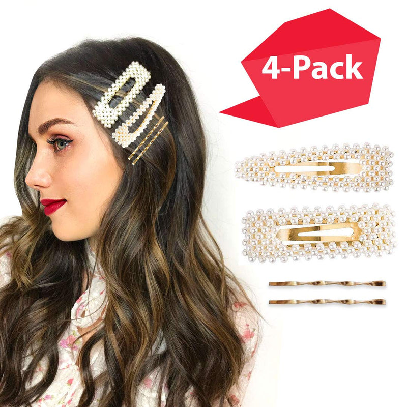 Hawwwy Elegant Large Pearl Barrettes and Gold Hair Pins for Women Girls, Cute Hair Clips
