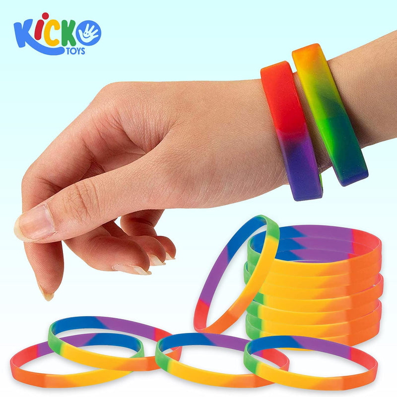 Kicko Rainbow Motivational Saying Bracelets - 96 Pack - Peace, Hope, Courage, Love -