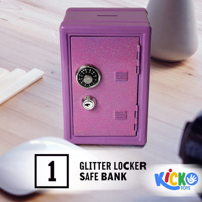Kicko Glitter Locker Safe Bank - Colors Vary - 7 Inch Colored Coin Bank with Keys