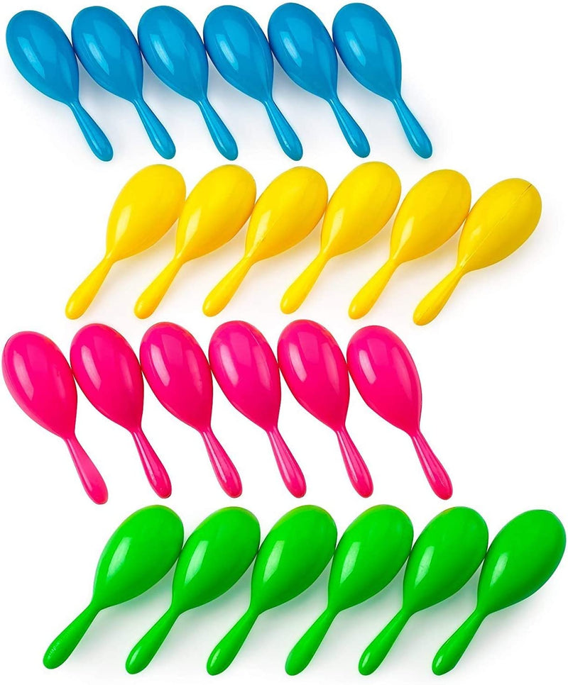 Kicko Bright Neon Maracas - 24 Pack - 4 Inch Colorful Funky Assorted Pairs Noise Maker