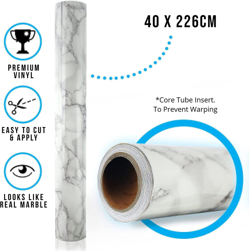 Adhesive Craft Vinyl Roll | Marble, Bamboo, Wood Grain | Various Sizes & Designs (White