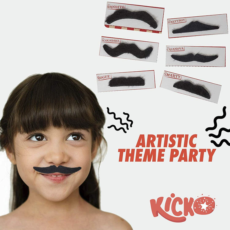 Kicko Party Mustache - 36 Pcs - 3 Cards of Adhesive Whiskers for Kids and Adults Costume