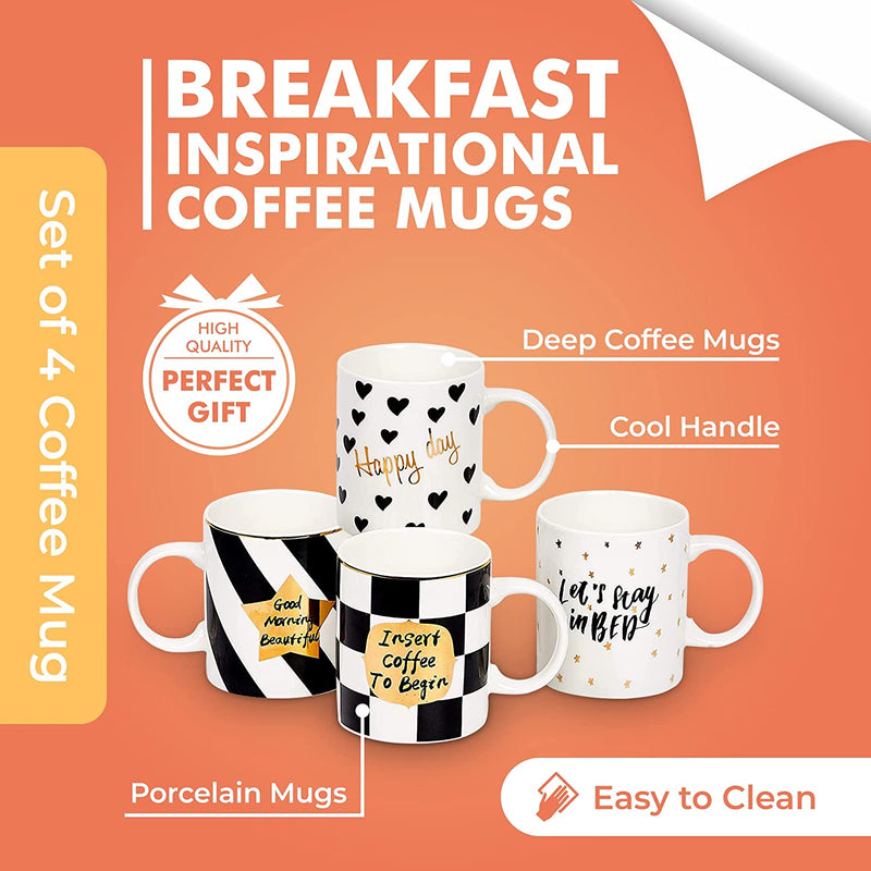 Set of 4 porcelain Love Inspirational Coffee Or Tea Mug set Gift Set - Him And Her Gifts