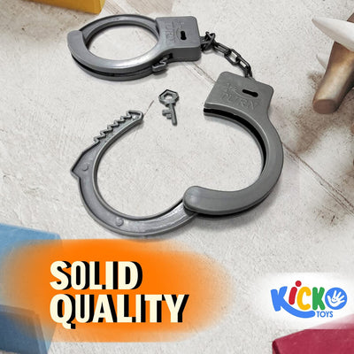 Kicko Plastic Handcuffs with Key for Imaginary Play, Costume Props - Gray, 11 Inch, Pack