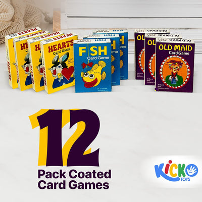 Kicko Kids Classic Playing Card Games - 12 Pack - Go Fish, Hearts, Old Maid - Stocking