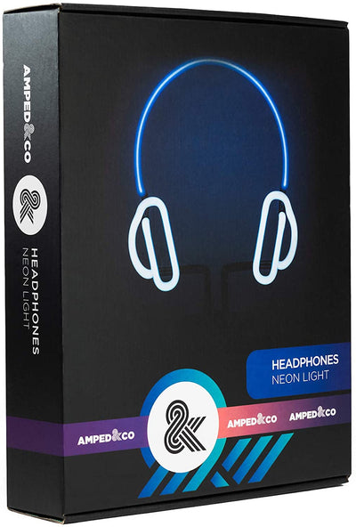 Amped & Co Headphones Neon Desk Light, Real Neon, Blue and White, Large 13x9 inches, Home