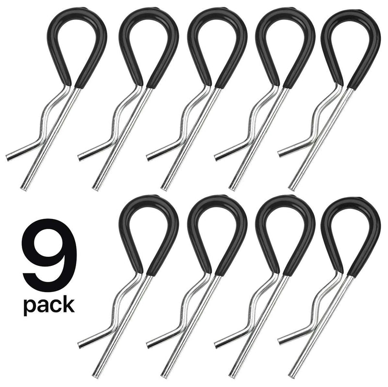 Katzco Trailer Hitch Cotter Pins, Spring Clips - 9 Pack - Dipped Handle Pin Set - 3 Pack