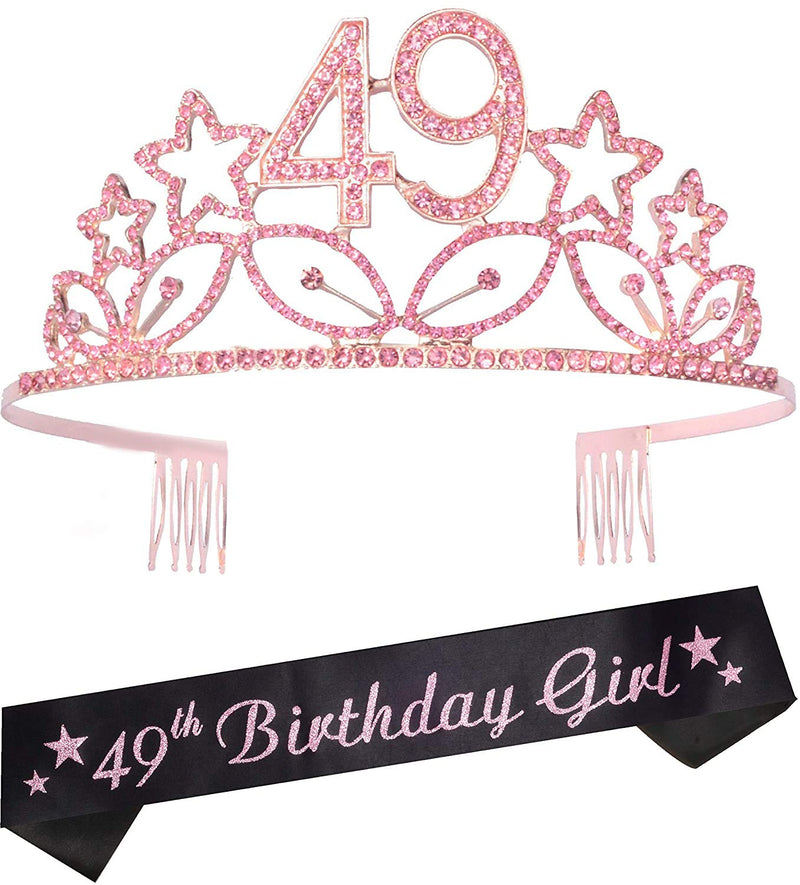 49th Birthday Gifts for Women, 49th Birthday Tiara and Sash Pink, HAPPY 49th Birthday
