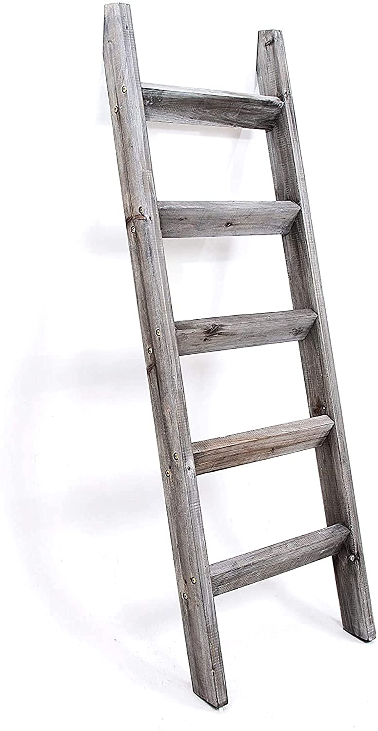 Blanket Ladder 5 Ft. Wood Rustic Decorative Quilt Ladder. Brown Vintage Wooden Decor