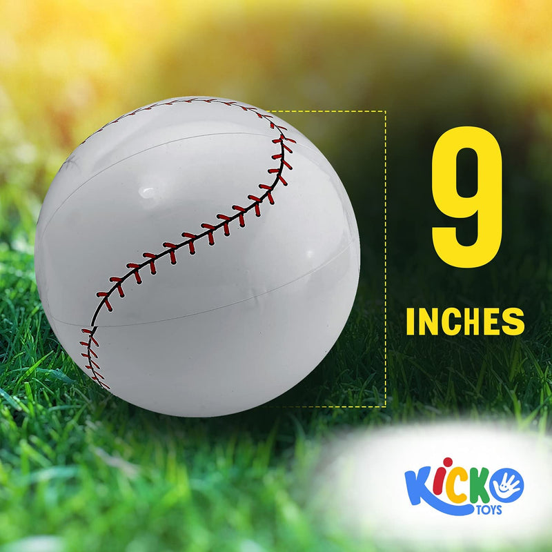 Kicko 9 Inch Inflatable Baseball Toy - 12 Pieces of Squishy and Bouncy Ball - Party Bag