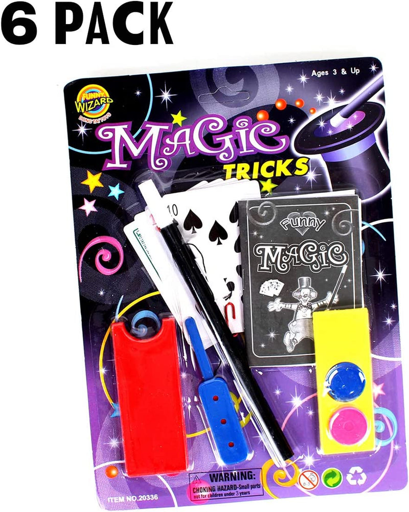 Kicko Magic Playset - 6 Pack Basic Magician Equipment - Wand, Deck of Cards, String, Ideal