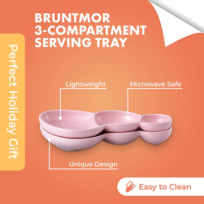 Bruntmor 3-Compartment Modern Matte Porcelain 10.5" Long Appetizer Serving Tray, Triplet