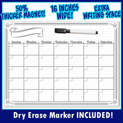 Smart Planner's Monthly Magnetic Refrigerator Calendar Dry Erase Board Monthly Planner