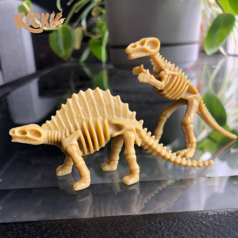 Kicko Assorted Dinosaur Fossil Skeleton - 12 Pack - 3D Toy Figures - for Pretend Play