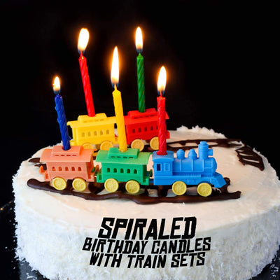 Kicko Birthday Candles with Train Holders - 20 Pack - 2.5 Inch - Multicolored, Rainbow