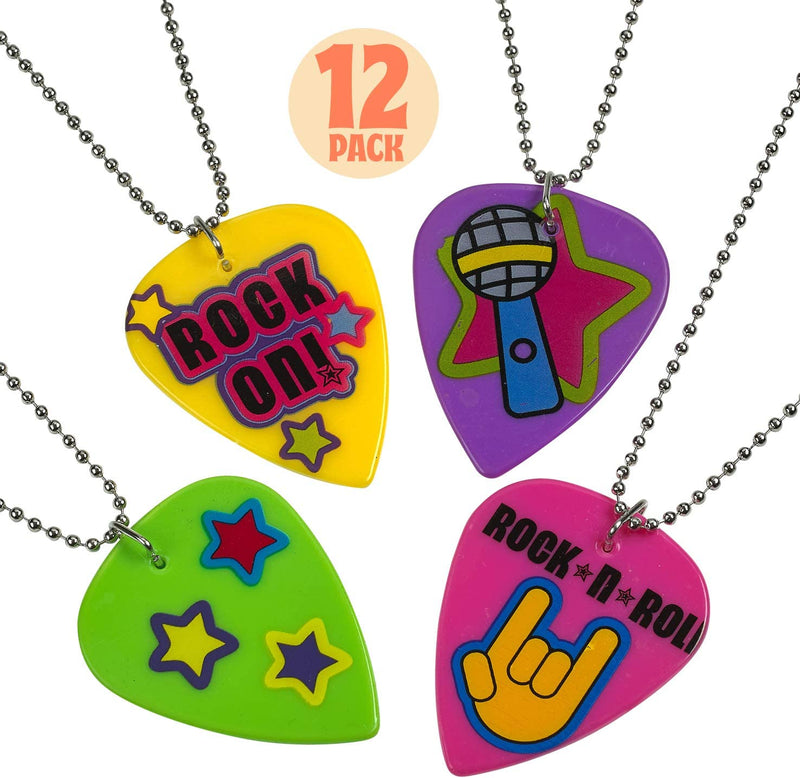 Kicko 12 Plastic Guitar Pick Necklaces - 24 Inch Metal Beaded Chain - 2 Inch Pendant