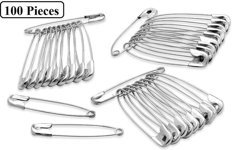 Katzco 100 Piece Safety Pins Set - Coiled Design with Nickel Plated Steel 1-3/4 Inches