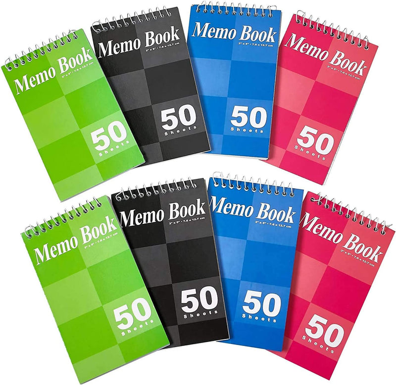 Kicko Spiral Notepads 3 x 5 Inches - Small Spiral Memo Pads - Top Bounded Memo Books