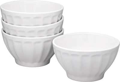 Ceramic Groove Bowls - Cereal, Soup, Ice Cream, 20 oz. Set of 4, By Bruntmor (White