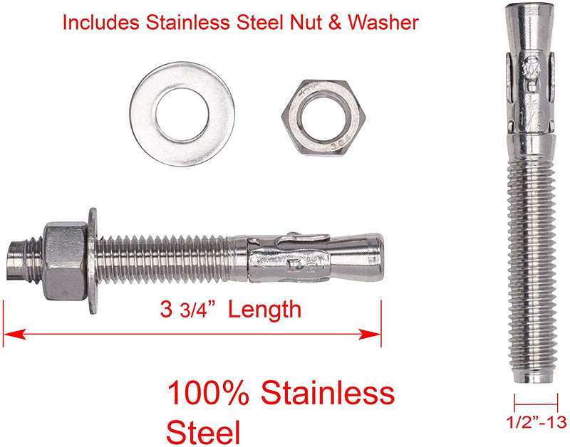 1/2" X 2-3/4" Stainless Wedge Anchor (5pc), 18-8 Stainless