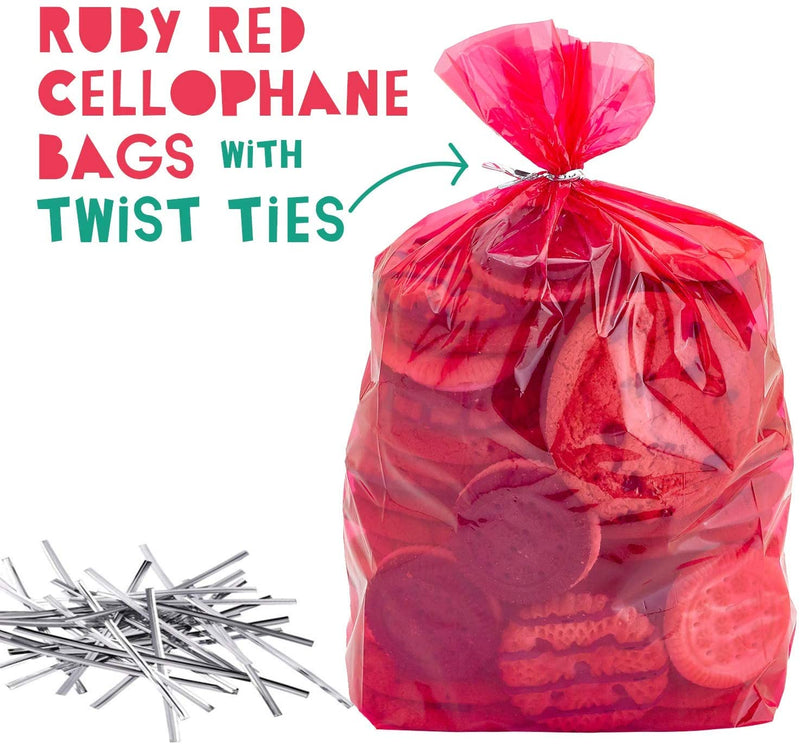 Kicko Ruby Red Cellophane Treat Bags - 90 Pack - 13.75 x 5.25 Inches - for Kids, Party