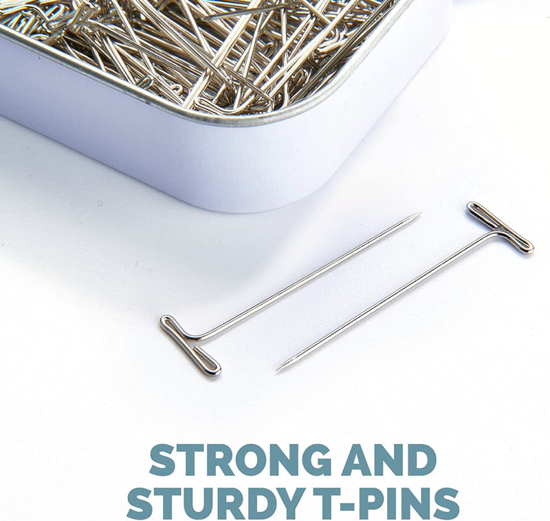 KnitIQ Strong Stainless Steel T-Pins for Blocking, Knitting & Sewing | 150 Units, 1.5 Inch