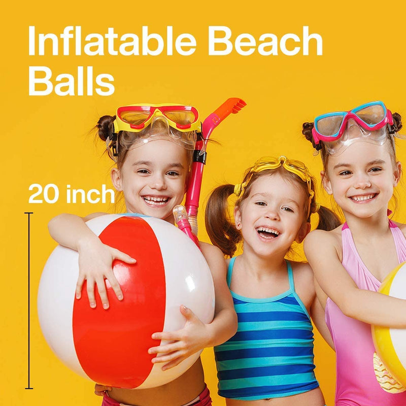 Kicko 12 Pack Inflatable Beach Balls - 20 Inch - Traditional Multicolored Rainbow Color