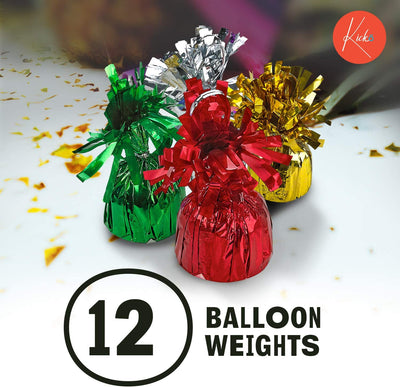 Kicko Colored Metallic Balloon Weights - 5.5 Inch Wrapped Loads - Pack of 12 Heavy Blocks
