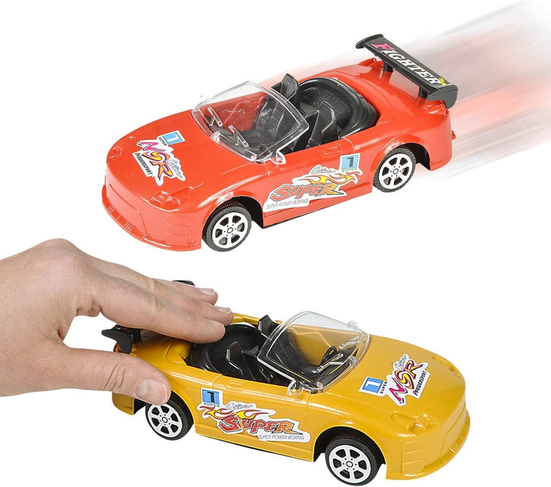 Kicko Friction Powered Pullback Race Cars - 6 Pack - Fast Speed Convertibles - Multicolor