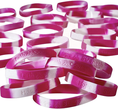 Kicko 24 Pack Breast Cancer Awareness Rubber Bracelets for Kids, Teens, Adults - Fashion