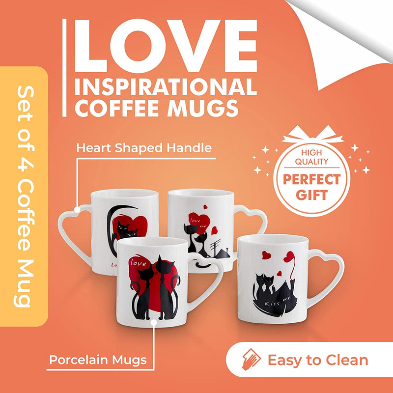 Womans Gifts Ideas of 4 Cute Cat Cups Romantic Coffee Cat Mugs Wedding Gifts, 12 Oz