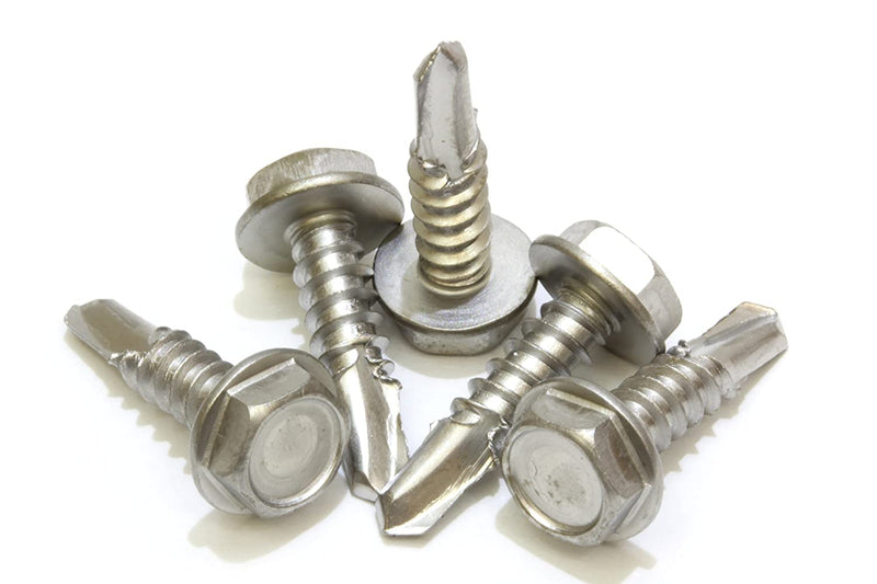 6 x 1/2" Stainless Hex Washer Head Self Drilling Screws, (100pc) 410 Stainless Steel Self