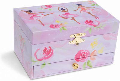 Jewelkeeper Girl's Musical Jewelry Storage Box with Pullout Drawer, Ballerina and Roses
